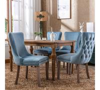 HomeTouch Set Of 4 Lux Velvet Dining Chairs Wing Back Kitchen Bedroom Office Chairs Ocean Blue