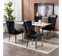 HomeTouch Set Of 4 Lux Velvet Dining Chairs With Steel Legs And Pull Knocker Back Tufted Kitchen Chairs Home Office Accent Chairs Black