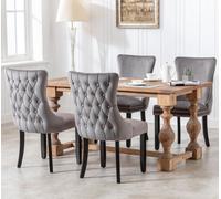 HomeTouch Set Of 4 Lux Velvet Tufted Kitchen Dining Chairs Wing High Back Office Bedroom Chairs Grey