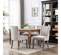 HomeTouch Set Of 4 Luxe Upholstered Dining Chairs, Plush Comfort Kitchen Chairs With Vintage Nailhead Trim & Oak Wood Legs Beige