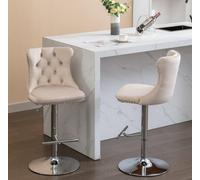HomeTouch Set Of 4 Luxury Beige Velvet Swivel Bar Stools