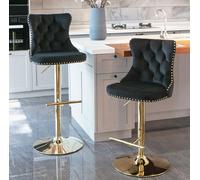 HomeTouch Set of 4 Luxury Black & Gold Velvet Swivel Bar Stools | Size: 4 Pack HomeTouch Black 4 Pack