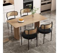 HomeTouch Set of 4 Modern Black Velvet Dining Chairs with Curved Rattan Back | Size: 4 Pack HomeTouch Black 4 Pack