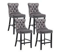 HomeTouch Set Of 4 Velvet Bar Stools Kitchen Breakfast Barstools With Wooden Legs Bar Chairs For Counter Grey