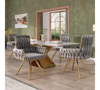 HomeTouch Set Of 4 Velvet Swivel Dining Chairs With Gold Metal Legs Grey
