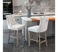 HomeTouch Set Of 4 Velvet Upholstered Bar Stools, Kitchen Breakfast Barstools With Wooden Legs Bar Chairs For Counter Beige