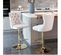 HomeTouch Set of 4 Velvet Upholstered Swivel Bar Stools with Adjustable Height in Beige | Size: 4 Pack HomeTouch Beige 4 Pack