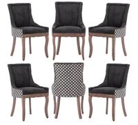 HomeTouch Set Of 6 Black Fabric Dining Chairs With Nailhead Trim & Wood Legs