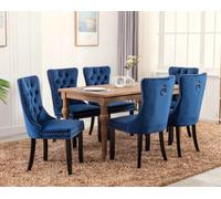 HomeTouch Set Of 6 Lux Blue Velvet Knocker Kitchen Dining Chairs Bedroom Chairs With High Wing Back