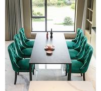 HomeTouch Set Of 6 Lux Green Velvet Kitchen Dining Chairs With Pull Knocker Ring Back Bedroom Office Chairs