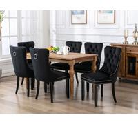 HomeTouch Set Of 6 Lux Velvet Kitchen Dining Chairs With Pull Knocker Ring Back Black Home Office Bedroom Chairs