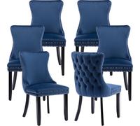 HomeTouch Set Of 6 Lux Velvet Upholstered Kitchen Dining Chairs Bedroom Chairs Blue