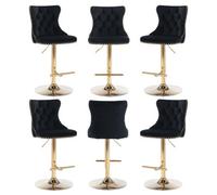 HomeTouch Set Of 6 Luxury Black Velvet Adjustable Swivel Bar Stools With Gold Base