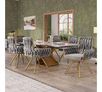HomeTouch Set Of 6 Velvet Swivel Dining Chairs With Gold Metal Legs Grey