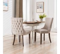 HomeTouch Sierra Set of 2 Lux Dining Chairs Velvet Tufted Wing Back Kitchen Chairs with Oak Wood Legs in Beige | Size: 2 Pack HomeTouch Beige 2 Pack