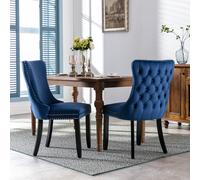 HomeTouch Sierra Set of 2 Lux Dining Chairs Velvet Tufted Wing Back Kitchen Chairs with Oak Wood Legs in Blue | Size: 2 Pack HomeTouch Blue 2 Pack
