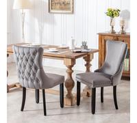 HomeTouch Sierra Set of 2 Lux Dining Chairs Velvet Tufted Wing Back Kitchen Chairs with Oak Wood Legs in Grey | Size: 2 Pack HomeTouch Grey 2 Pack