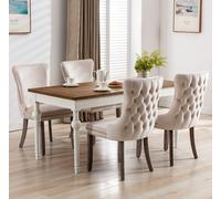 HomeTouch Sierra Set of 4 Luxe Velvet Dining Chairs Tufted Kitchen Chairs with High Wing Back & Oak Wood Legs in Beige | Size: 4 Pack HomeTouch Beige 4 Pack