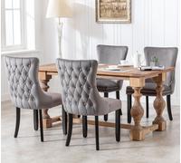 HomeTouch Sierra Set of 4 Luxe Velvet Dining Chairs Tufted Kitchen Chairs with High Wing Back & Oak Wood Legs in Grey | Size: 4 Pack HomeTouch Grey 4 Pack