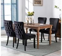HomeTouch Sierra Set of 4 Luxe Velvet Dining Chairs Tufted Kitchen Chairs with High Wing Back & Oak Wood Legs in Black | Size: 4 Pack HomeTouch Black 4 Pack