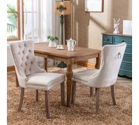 HomeTouch Taylor Pair of Cream Lux Velvet Kitchen Dining Chairs with Pull Knocker Back in Beige | Size: 2 Pack HomeTouch Beige 2 Pack