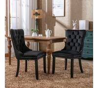 HomeTouch Taylor Pair of Cream Lux Velvet Kitchen Dining Chairs with Pull Knocker Back in Black | Size: 2 Pack HomeTouch Black 2 Pack