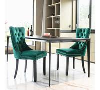 HomeTouch Taylor Pair of Lux Velvet Kitchen Dining Chairs with Knocker in Green | Size: 2 Pack HomeTouch Green 2 Pack