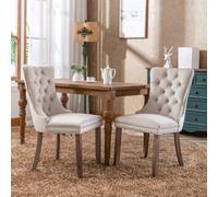 HomeTouch Taylor Set Of 2 Beige Lux Velvet Kitchen Dining Chairs With Pull Knocker Ring