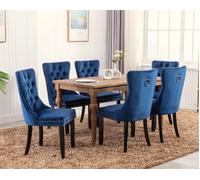HomeTouch Taylor Set of 6 Lux Blue Velvet Upholstered Kitchen Dining Chairs with Pull Knocker Back | Size: 6 Pack HomeTouch Blue 6 Pack