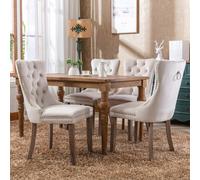 HomeTouch Taylor Set of 6 Lux Cream Velvet Upholstered Kitchen Dining Chairs with Pull Knocker Back in Beige | Size: 6 Pack HomeTouch Beige 6 Pack