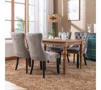 HomeTouch Taylor Set of 6 Lux Velvet Upholstered Kitchen Dining Chairs with Pull Knocker Back in Grey | Size: 6 Pack HomeTouch Grey 6 Pack