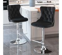 HomeTouch Vero Set Of 2 Luxury Velvet Bar Stools Adjustable Swivel Breakfast Barstools Bar Chairs For Counter Kitchen Island