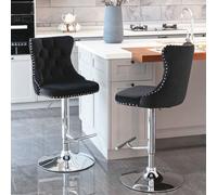 HomeTouch Vero Set Of 4 Luxury Velvet Bar Stools Adjustable Swivel Breakfast Barstools Bar Chairs For Counter Kitchen Island