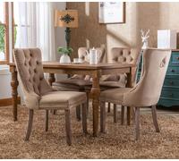 HomeTouch Winchester Luxury Velvet Upholstered Kitchen Dining Chairs with Pull Knocker Back & Oak Wood Legs Brown | Size: 4 Pack HomeTouch Brown 4 Pack