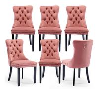 HomeTouch Winchester Set of 6 Lux Velvet Kitchen Dining Chairs in Pink | Size: 6 Pack HomeTouch Pink 6 Pack