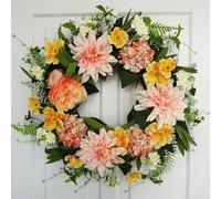 Hometrance 24 Inch Large Spring Summer Wreaths for Front Door, Luxury Handmade Tropical Wreath with Dahlia Peony Hydrangea Flower, Artificial Floral Wreaths for Porch Wall Window Farmhouse Decor