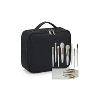Hometric Professional Makeup Train Case with 8pc Brush Set - Large Travel Cosmetic Organizer with Adjustable Dividers - Waterproof Vanity Storage Bag for Palettes & Brors (Black)