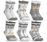 hometrixx 6 Pairs Kids Boys Soft Socks Funny Cartoon Gray Tropical Animals Zebra Elephant Giraffe Monkey Lion Breathable Cotton Crew Sock aged for 1-3T