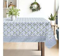 hometrixx Hand Block Print Square Table Cloth Floral Farmhouse Washable Polyester Oil-proof Tablecloth Stain Wrinkle Resistant Table Cover for Party Kitchen Decor Outdoor Picnic, 152 x 152cm Blue
