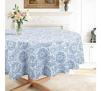 hometrixx Round Table Cloth Savannah Boho Paisley Bandana Washable Polyester Oil-proof Tablecloth Stain Wrinkle Resistant Table Cover for Party Kitchen Decor Outdoor Picnic, 180 cm Round Blue