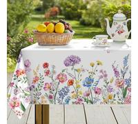 hometrixx Spring Floral Rectangle Table Cloth Flower Butterfly Washable Polyester Oil-proof Tablecloth Stain Wrinkle Resistant Table Cover for Party Kitchen Decor Outdoor Picnic, 152 x 213cm