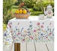 hometrixx Spring Floral Rectangle Table Cloth Wildflower Butterfly Washable Polyester Oil-proof Tablecloth Stain Wrinkle Resistant Table Cover for Party Kitchen Decor Outdoor Picnic, 152 x 213cm