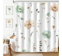 hometrixx Spring Modern Long Shower Curtain Watercolor Sage Green Beige Floral Bathroom Polyester Shower Curtains Machine Washable Waterproof Fabric with 12 Hooks, 180 x 180 cm
