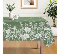hometrixx Spring Rectangle Table Cloth Floral Butterfly Washable Wipeable Polyester Tablecloth Stain Wrinkle Resistant Oil Proof Table Cover Kitchen Decor for Dinner Picnic,152×264cm Sage Green