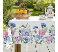 hometrixx Spring Rectangle Table Cloth Hydrangea Flower Butterfly Washable Polyester Oil-proof Tablecloth Stain Wrinkle Resistant Table Cover for Party Kitchen Decor Outdoor Picnic, 152 x 213cm