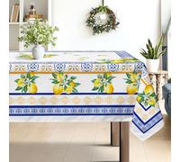 hometrixx Summer Lemon Rectangle Table Cloth Mediterranean Tile Style Washable Polyester Oil-proof Tablecloth Stain Wrinkle Resistant Table Cover for Party Kitchen Decor Outdoor Picnic, 140 x 180cm