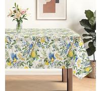 hometrixx Summer Rectangle Table Cloth Lemon Blue Birds Washable Polyester Oil-proof Tablecloth Stain Wrinkle Resistant Table Cover for Party Kitchen Decor Outdoor Picnic, 152 x 213cm