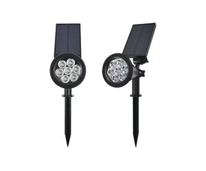 HomeTronix 2 Pack Solar Garden Spotlights 180° Angle Adjustable Dark Sensing Auto On/Off Waterproof 7 LED Pathway Landscape Spot Lights Wall Lights Ground Light Security Lighting Warm White
