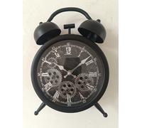 HomeTronix Large 28cm Alarm Clock: Vintage Grey Gears - Antique Black Finish, Classic Roman Numerals - Built to Last, Adds Sophistication to Any Space - Bedroom, Living Room, Kitchen or Lounge