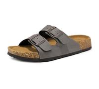 HOMETRUE Womens Sandals Cork Footed Flat Womens Slides Sandals Adjustable Buckle Straps Durable Sandal for Women, Grey, 4.5 UK